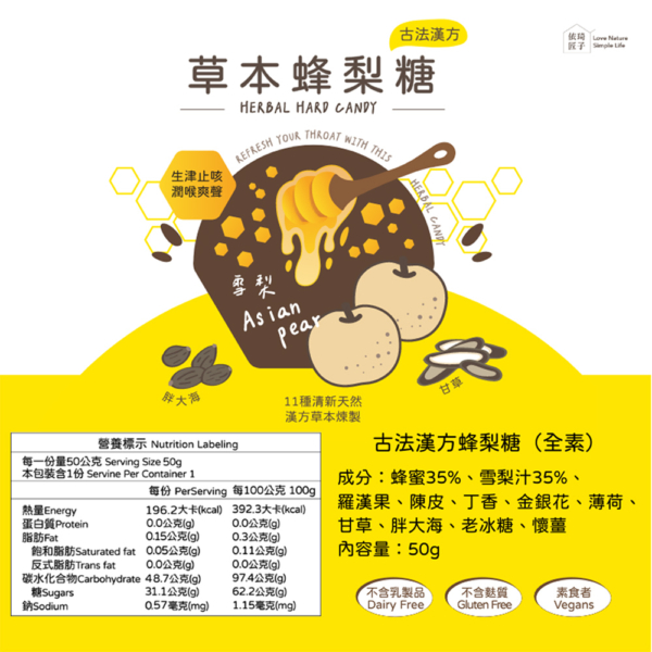 【依琦匠子】漢方草本蜂梨糖 原味/橙香/水蜜桃/羅漢果